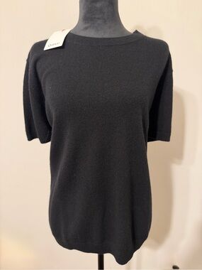 ***CASHMERE***Quince Black Short-Sleeve Crewneck Knit Top
